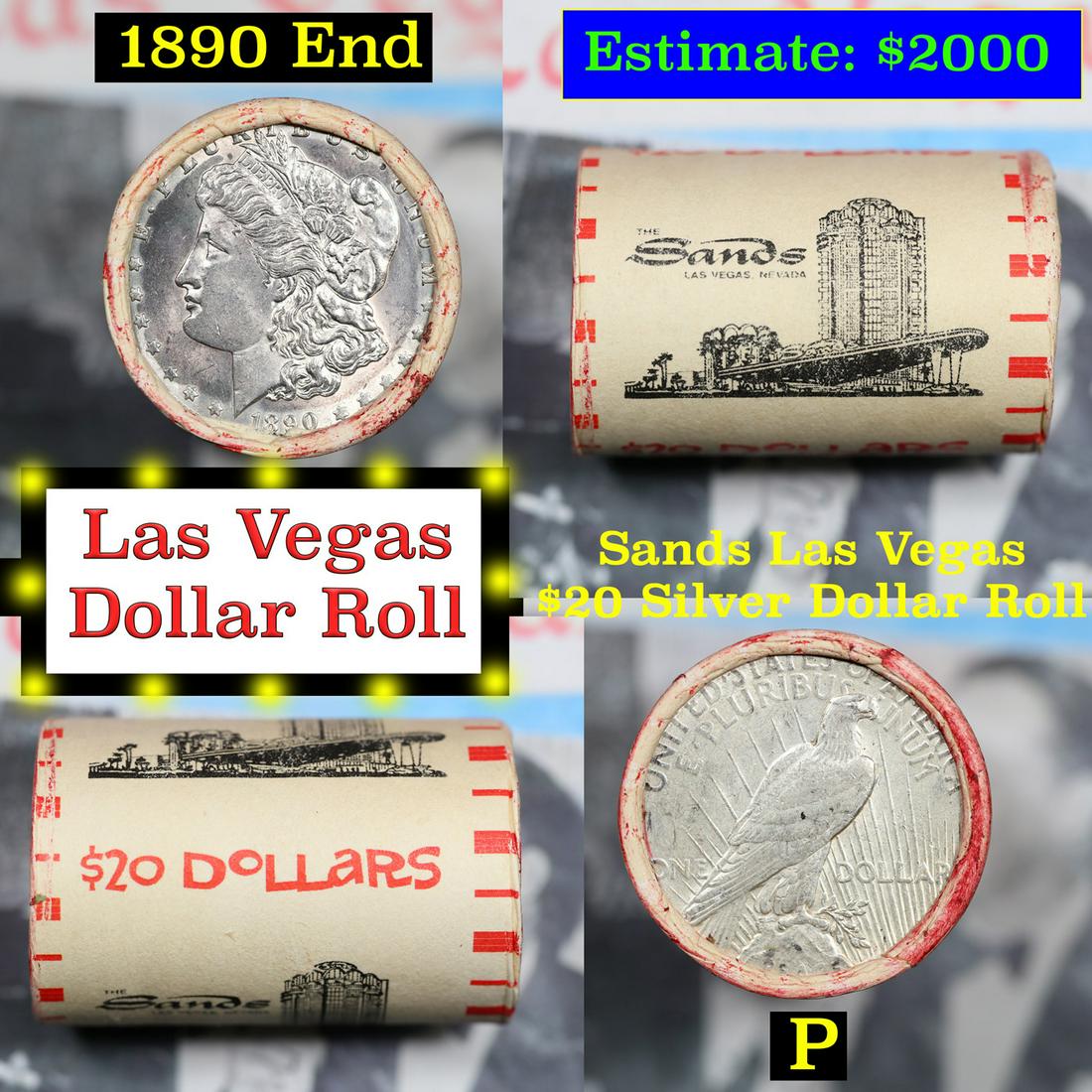 ***Auction Highlight*** Full Morgan/Peace Casino Las Vegas Sands silver $1 roll $20, 1890 & P end (1 of 5)