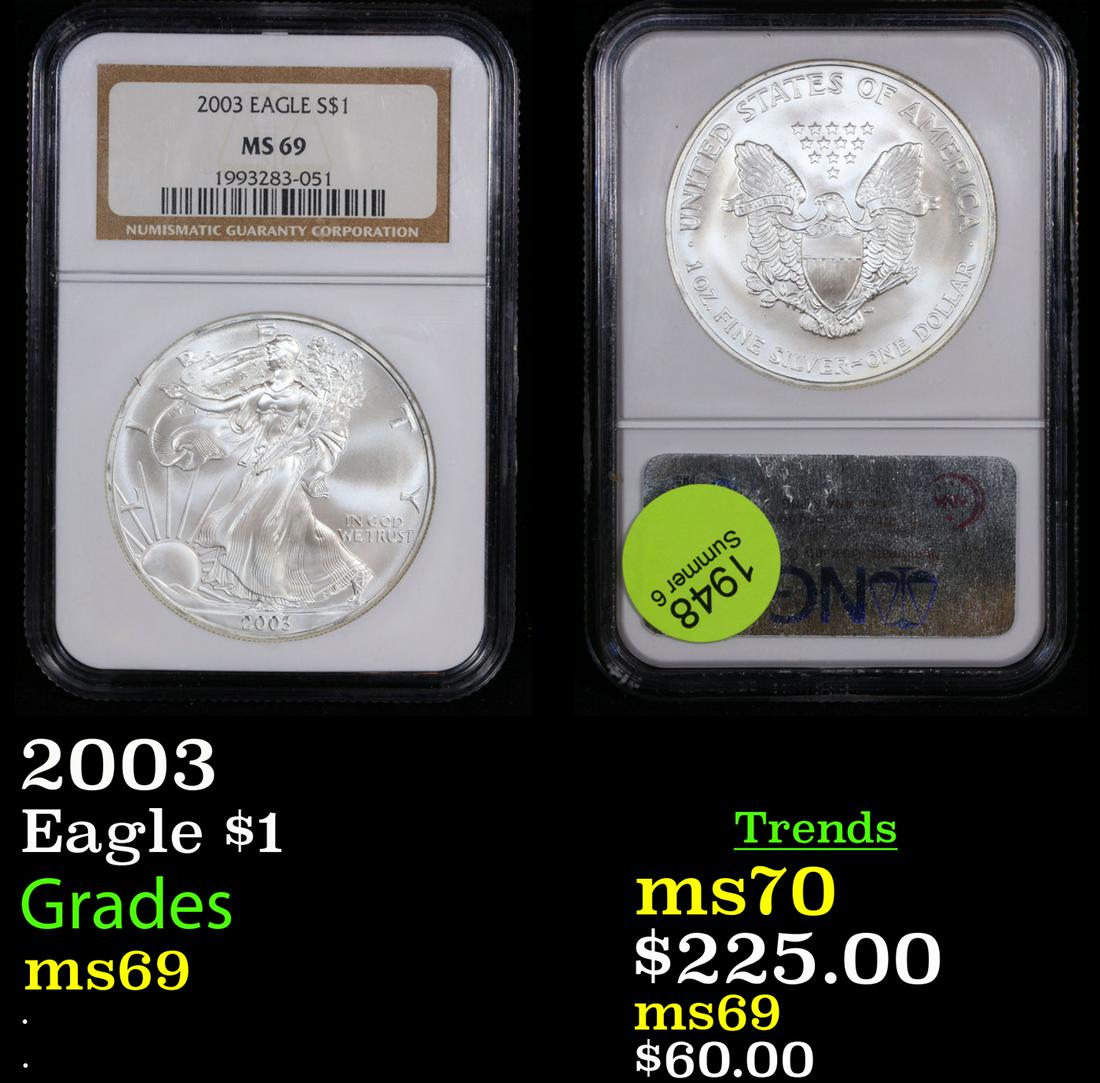 NGC 2003 Silver Eagle Dollar $1 Graded ms69 By NGC (1 of 3)