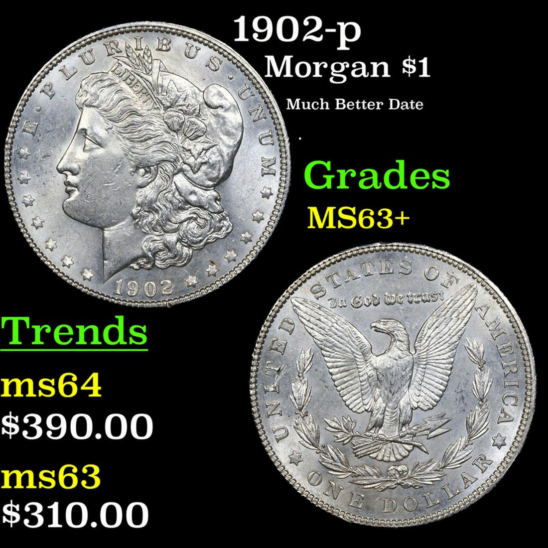 1902-p Morgan Dollar $1 Grades Select+ Unc (1 of 3)
