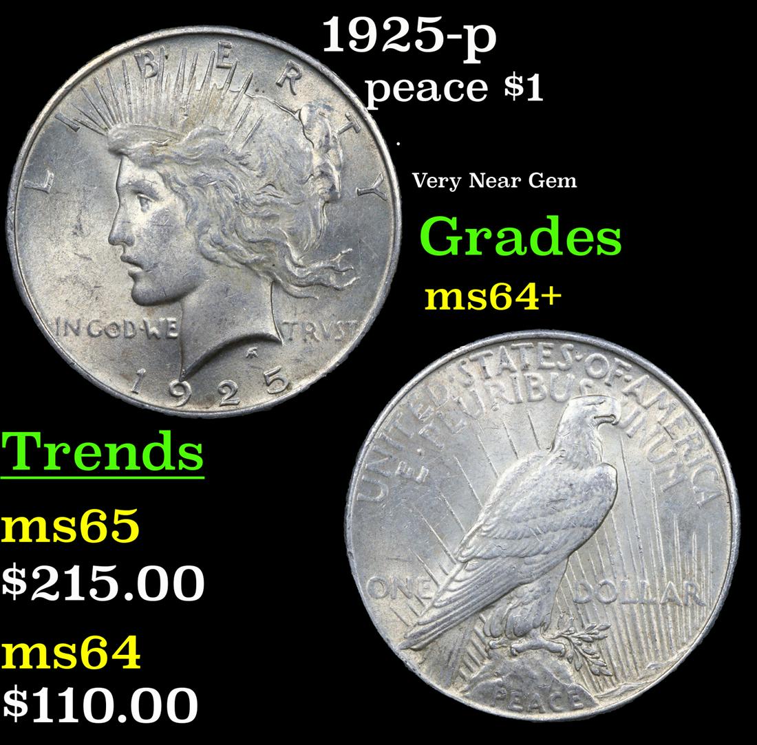 1925-p Peace Dollar $1 Grades Choice+ Unc (1 of 3)