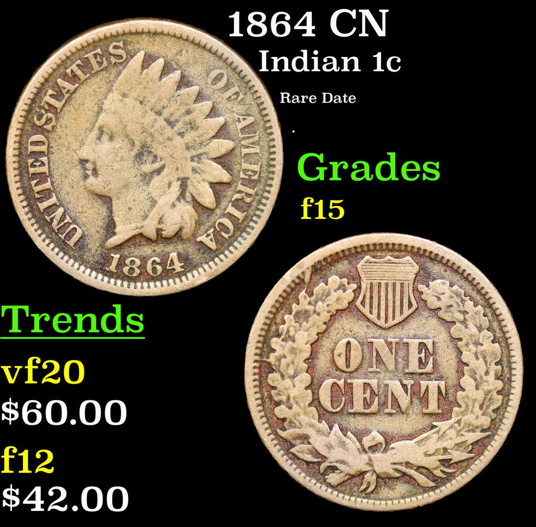 1864 CN Indian Cent 1c Grades f+ (1 of 3)