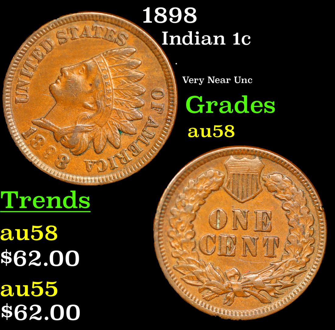 1898 Indian Cent 1c Grades Choice AU/BU Slider (1 of 3)