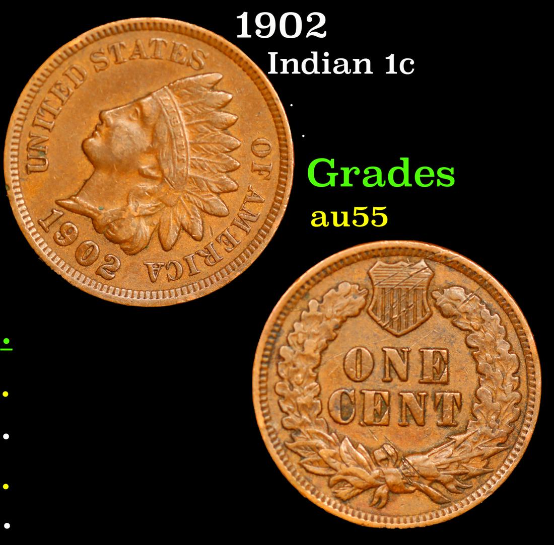 1902 Indian Cent 1c Grades Choice AU (1 of 3)