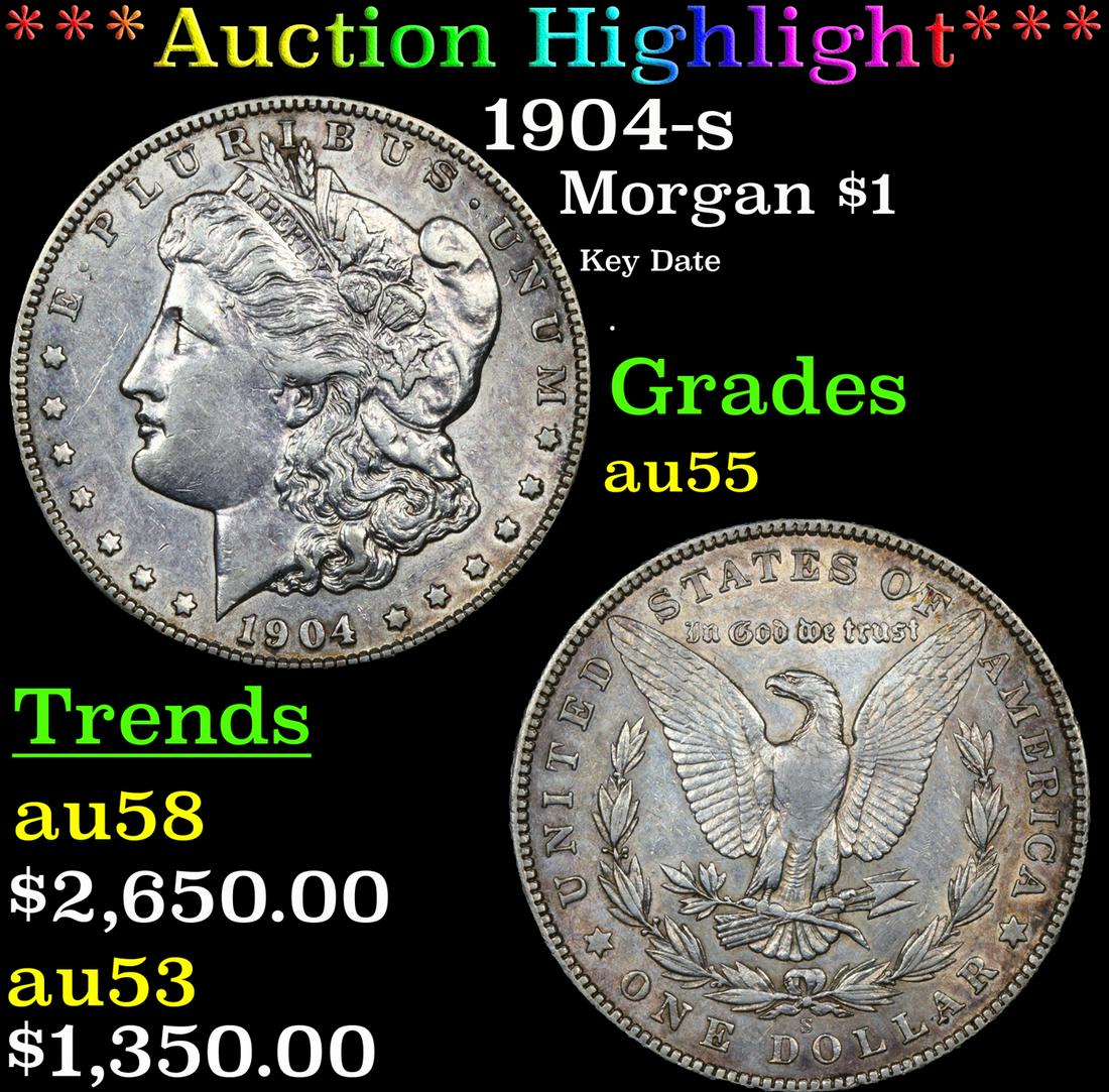 ***Auction Highlight*** 1904-s Morgan Dollar $1 Graded au55 By SEGS (fc) (1 of 5)