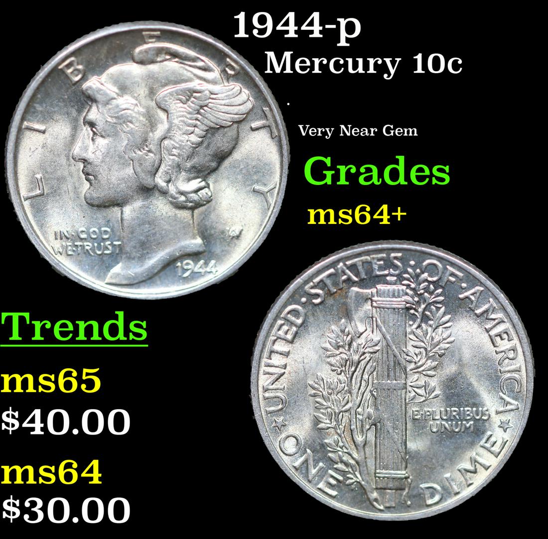 1944-p Mercury Dime 10c Grades Choice+ Unc (1 of 3)