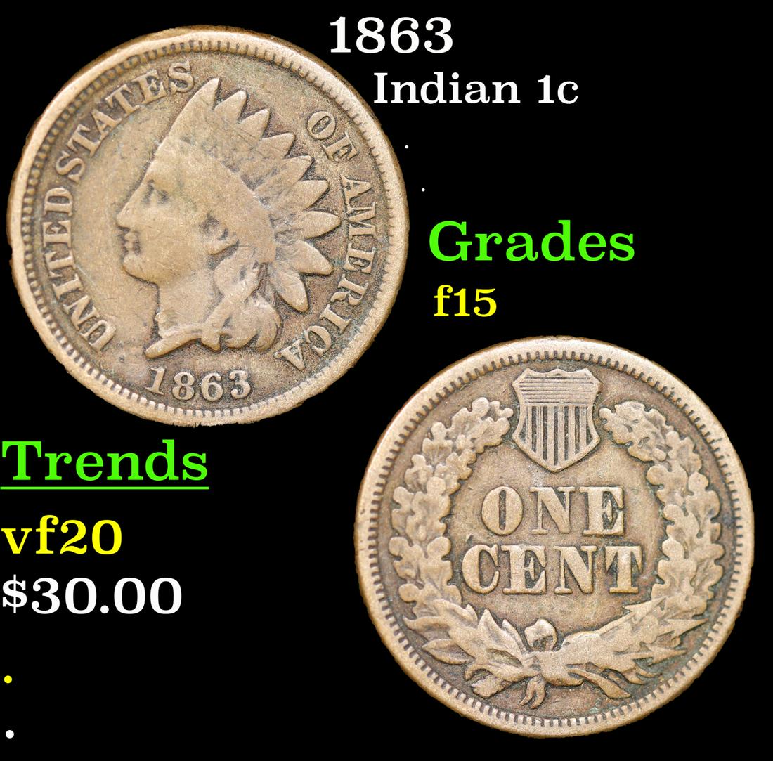 1863 Indian Cent 1c Grades f+ (1 of 3)