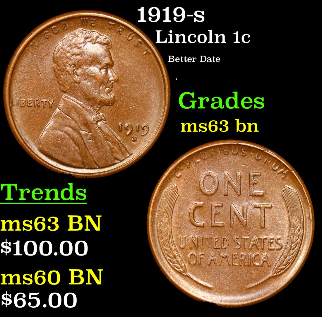 1919-s Lincoln Cent 1c Grades Select Unc BN (1 of 3)