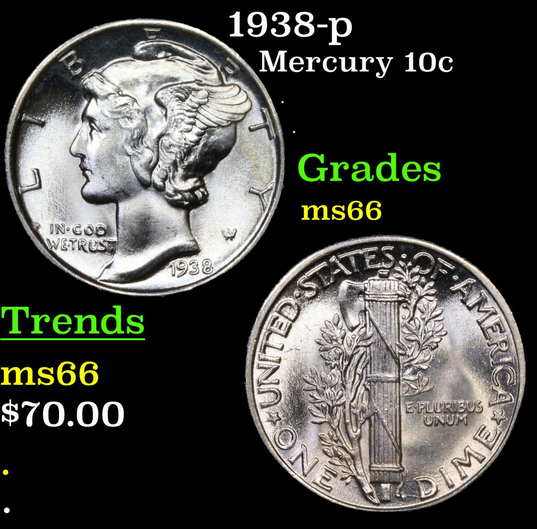1938-p Mercury Dime 10c Grades GEM+ Unc (1 of 3)