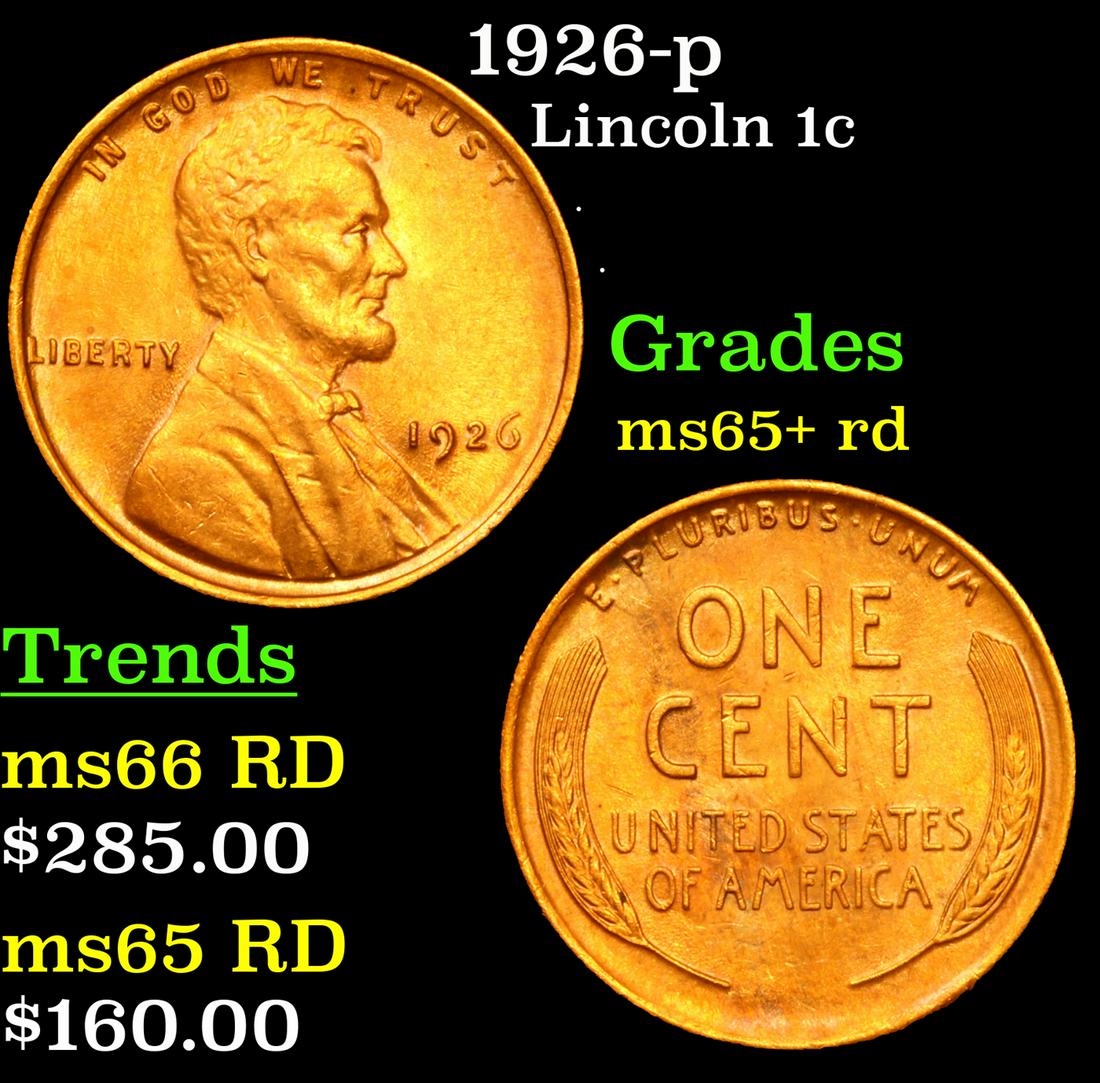 1926-p Lincoln Cent 1c Grades Gem+ Unc RD (1 of 3)