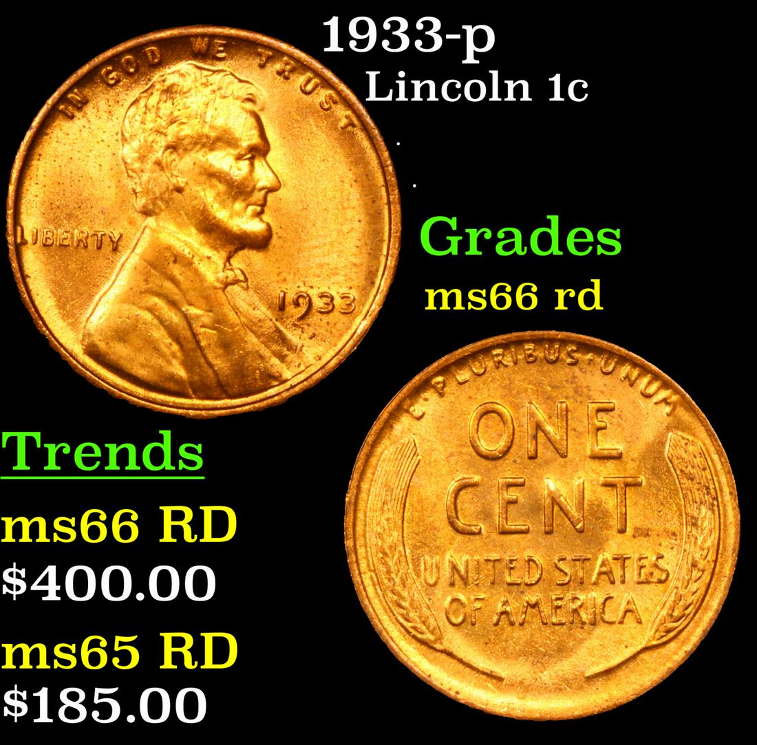1933-p Lincoln Cent 1c Grades GEM+ Unc RD (1 of 3)