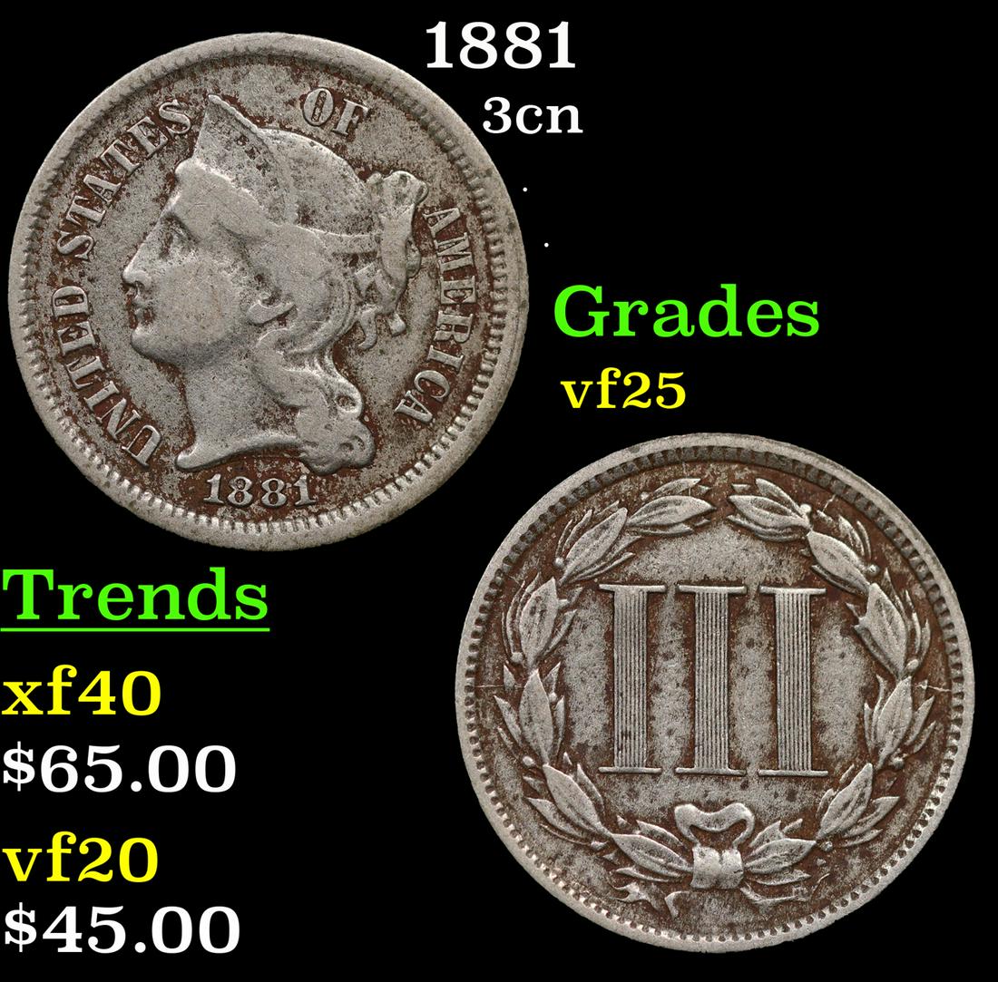 1881 Three Cent Copper Nickel 3cn Grades vf+ (1 of 3)