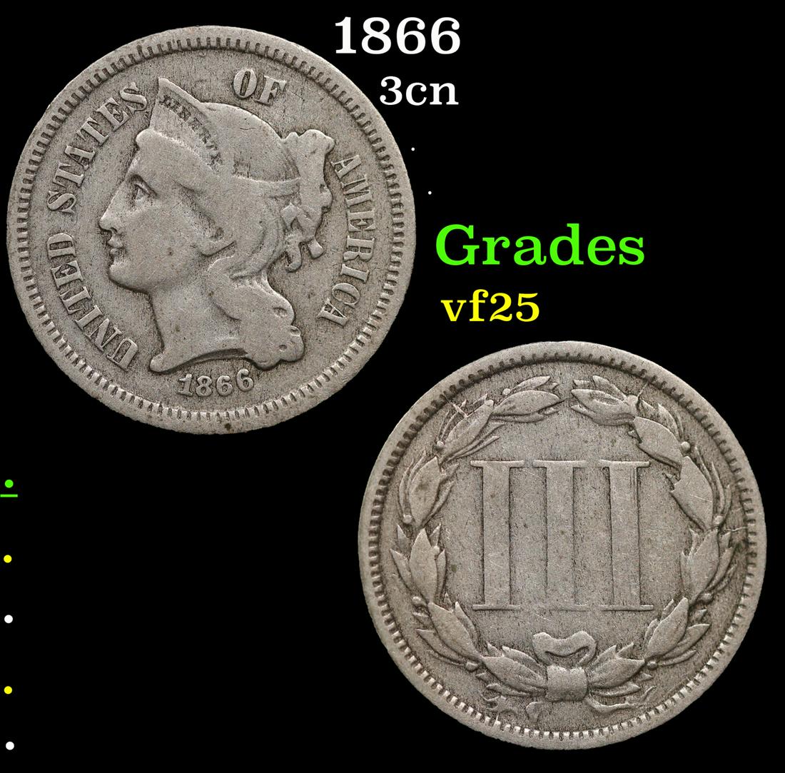 1866 Three Cent Copper Nickel 3cn Grades vf+ (1 of 3)