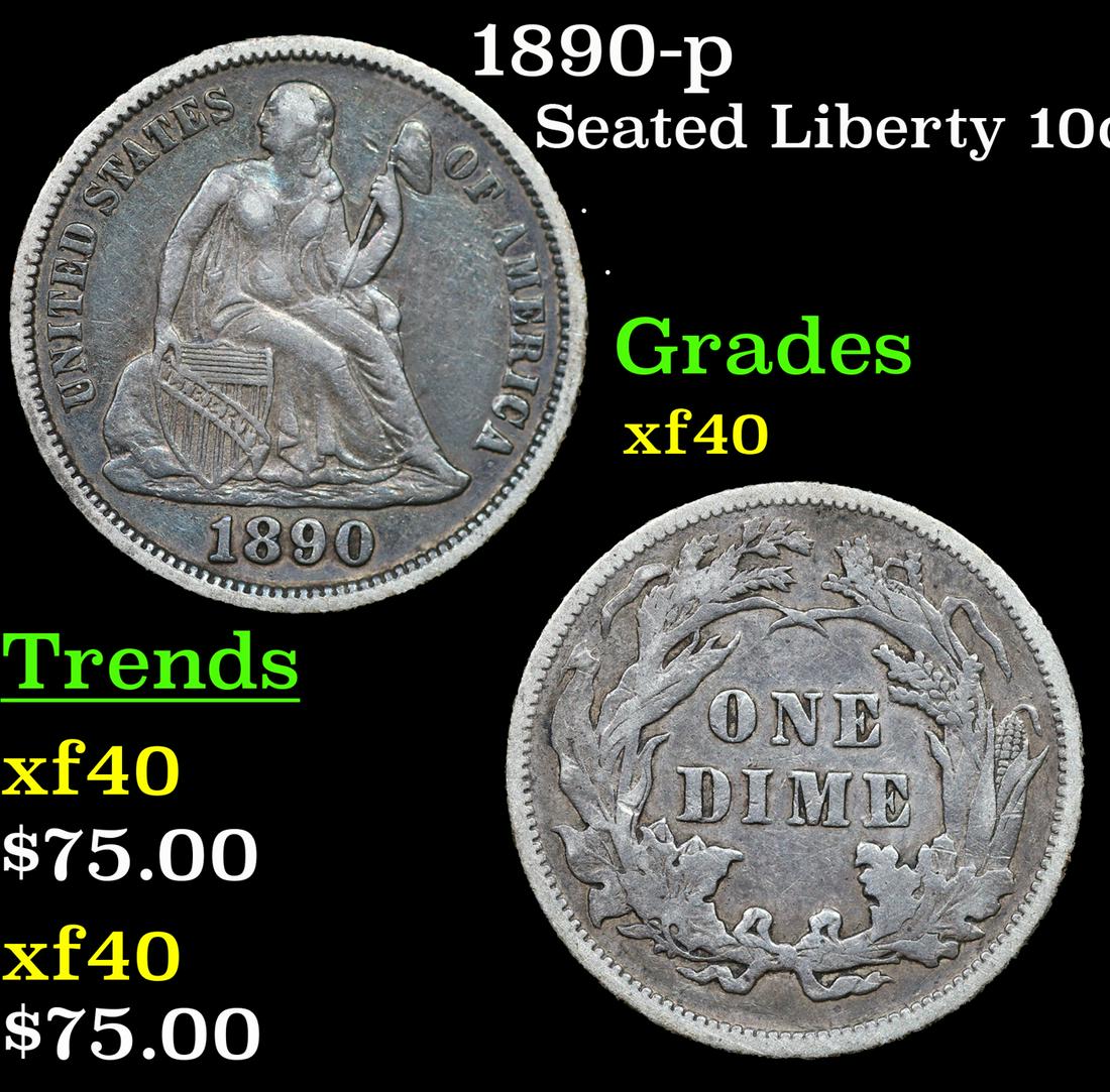 1890-p Seated Liberty Dime 10c Grades xf (1 of 3)