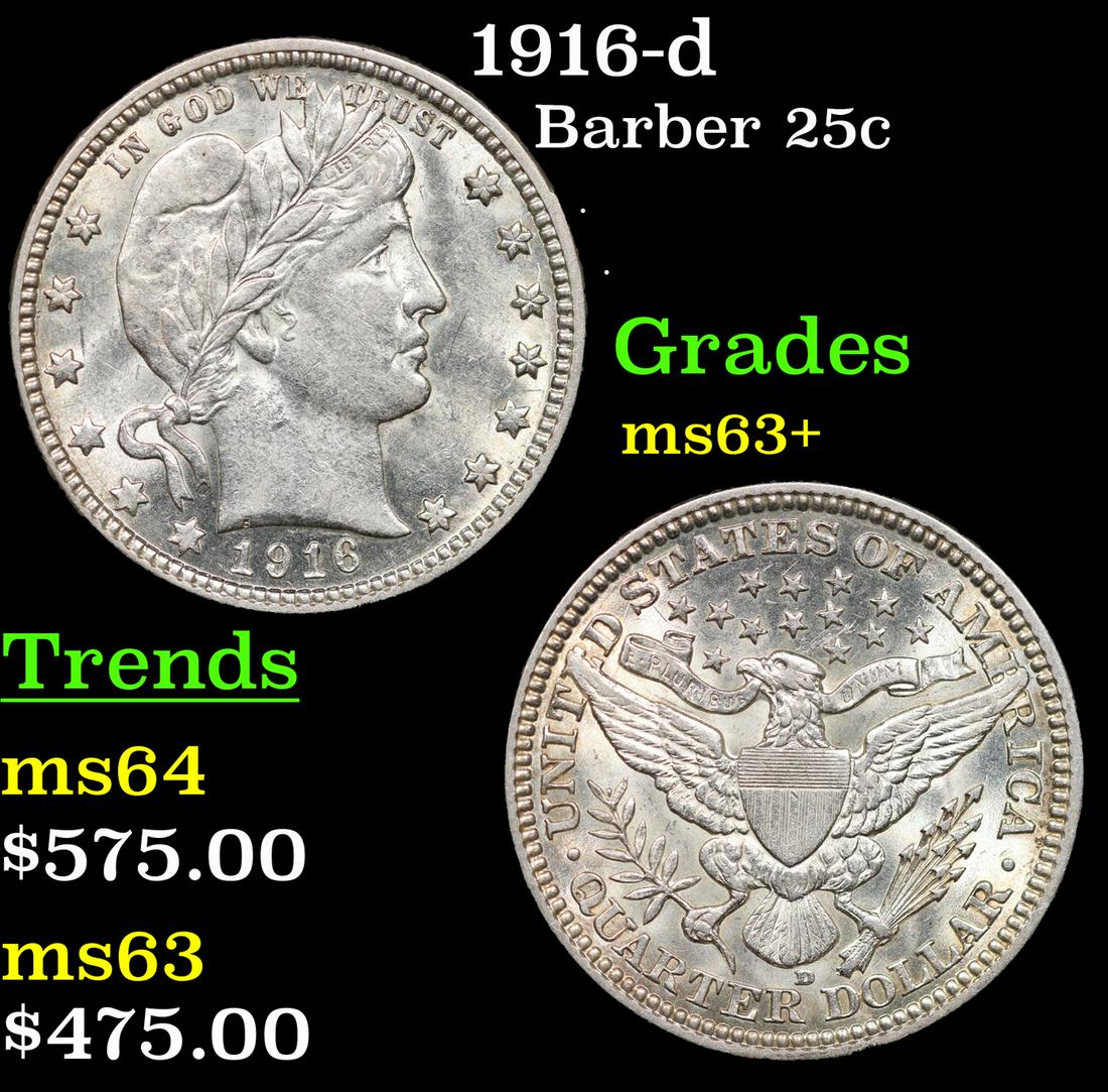 1916-d Barber Quarter 25c Grades Select+ Unc (1 of 3)