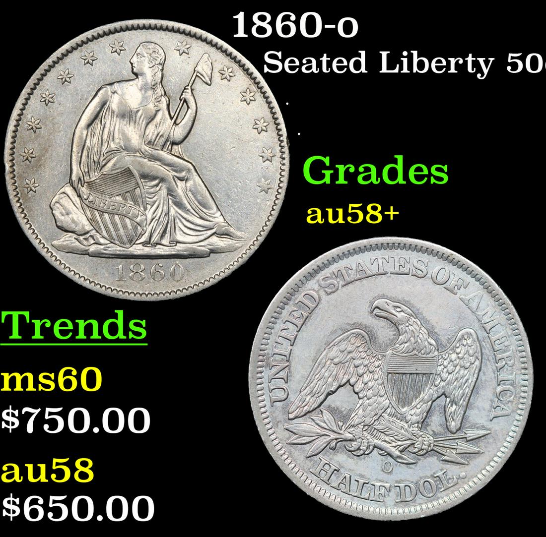 1860-o Seated Half Dollar 50c Graded au58+ BY SEGS (1 of 5)