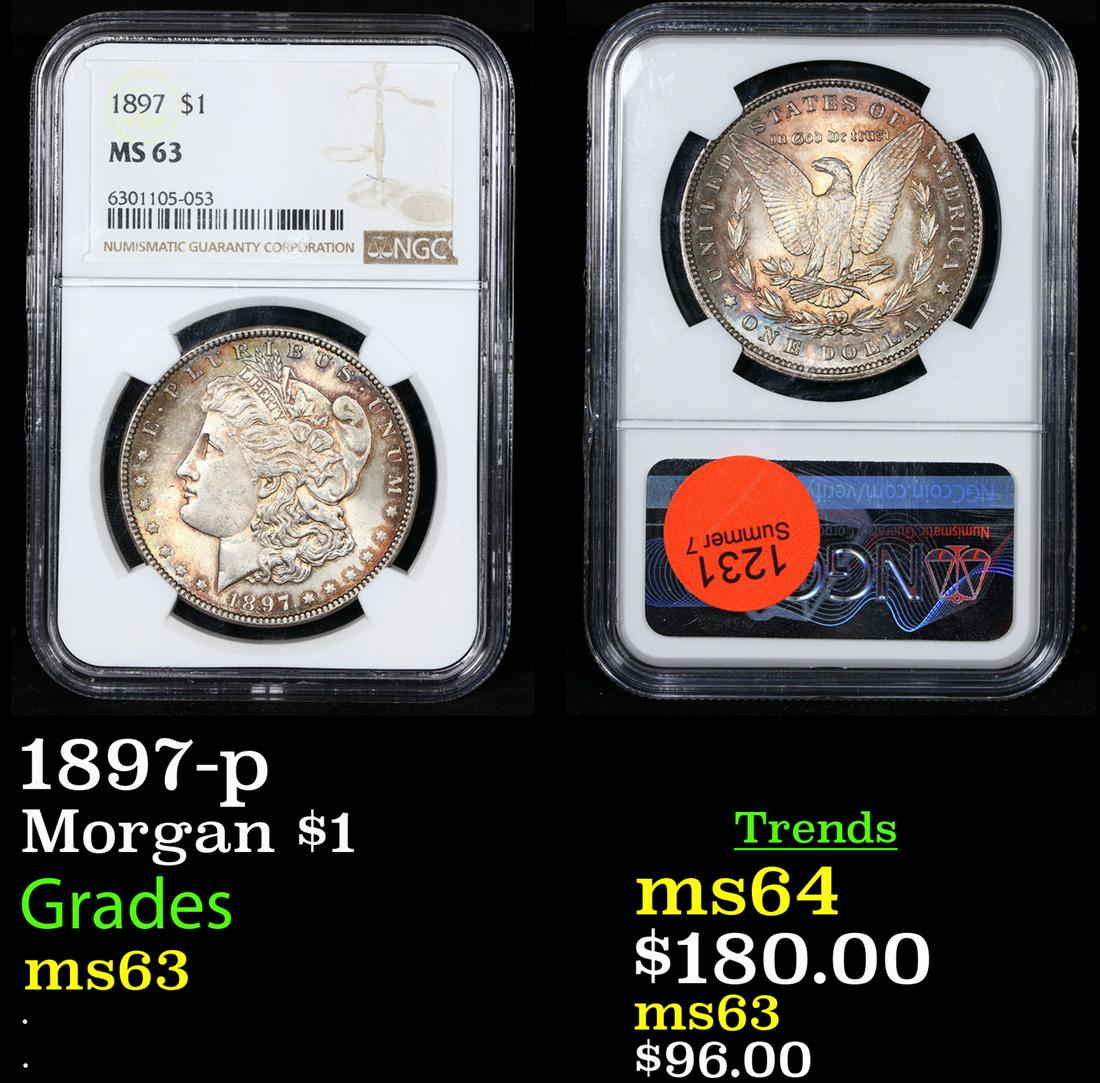 NGC 1897-p Morgan Dollar $1 Graded ms63 By NGC (1 of 3)