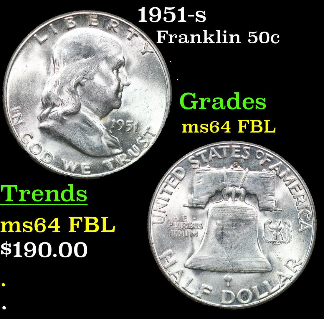 1951-s Franklin Half Dollar 50c Grades Choice Unc FBL (1 of 3)