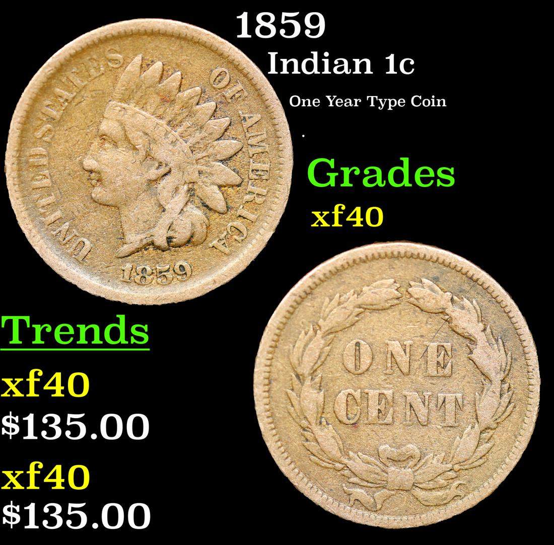 1859 Indian Cent 1c Grades xf (1 of 3)