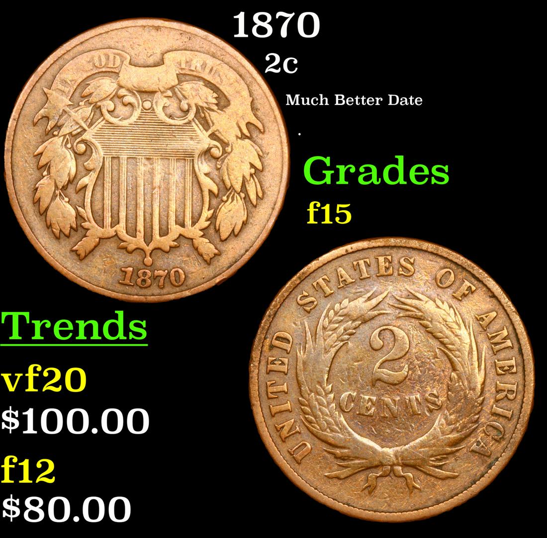 1870 Two Cent Piece 2c Grades f+ (1 of 3)
