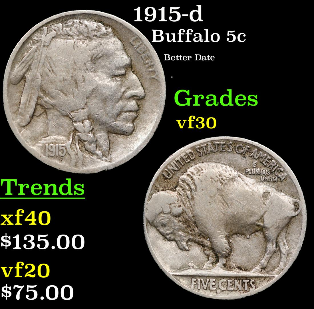 1915-d Buffalo Nickel 5c Grades vf++ (1 of 3)