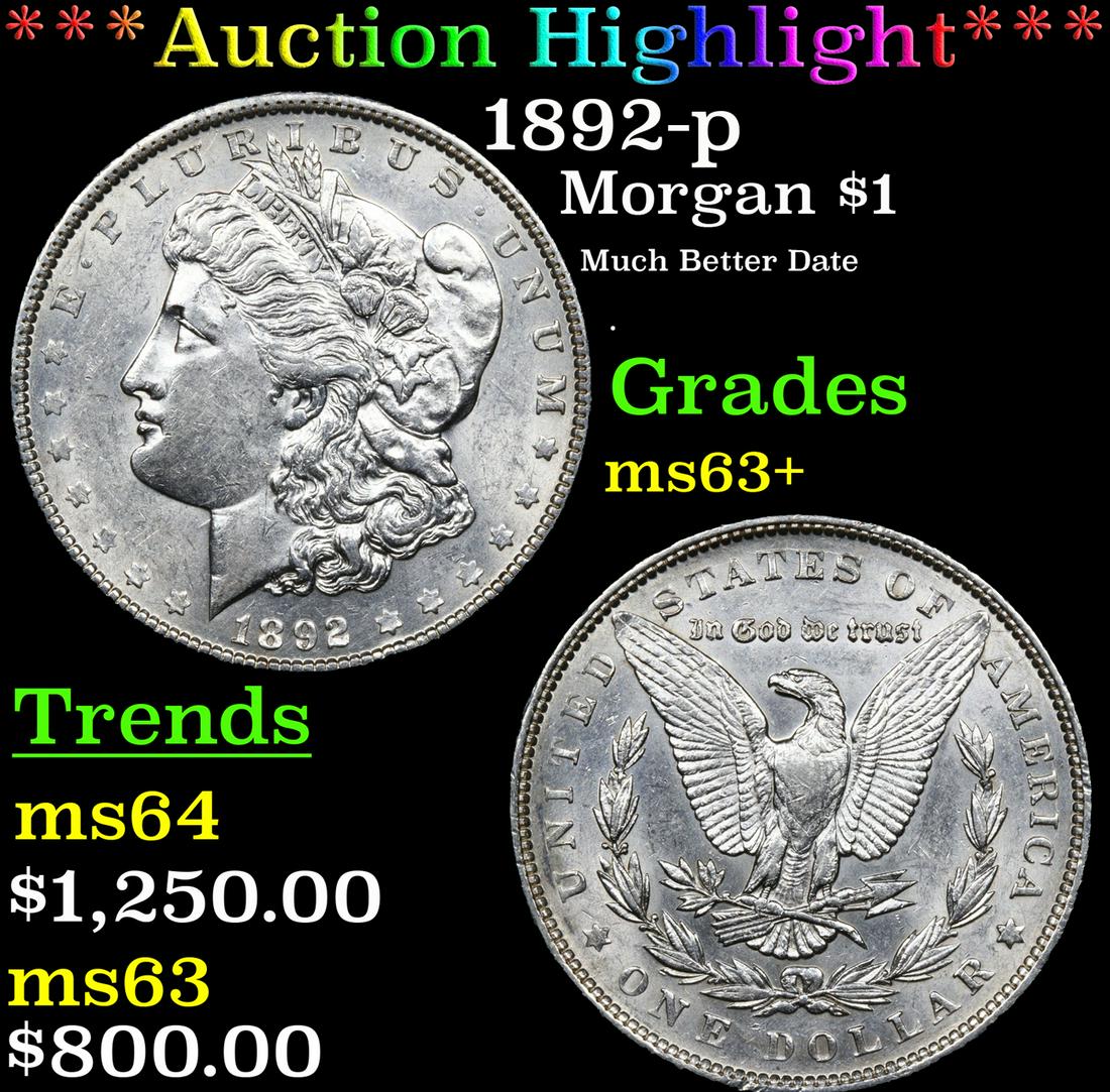 ***Auction Highlight*** 1892-p Morgan Dollar $1 Graded Select+ Unc By USCG (fc) (1 of 5)