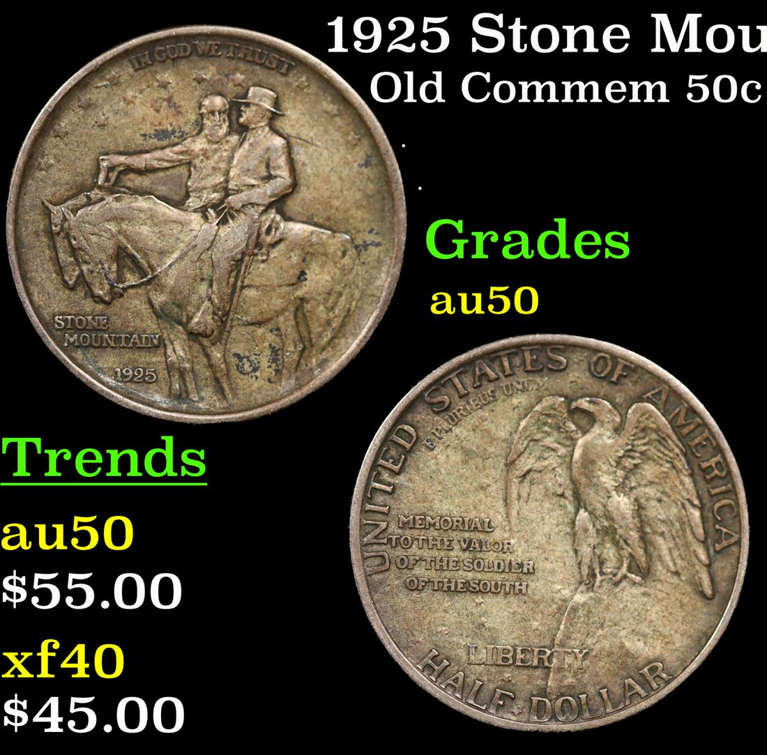 1925 Stone Mountain Old Commem Half Dollar 50c Grades AU, Almost Unc (1 of 3)