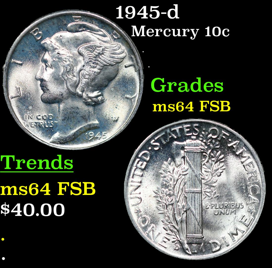 1945-d Mercury Dime 10c Grades Choice Unc FSB (1 of 3)