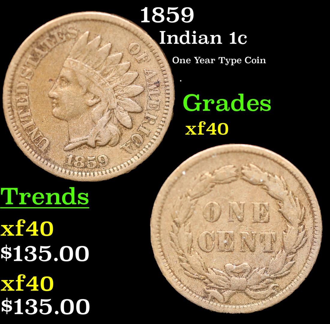 1859 Indian Cent 1c Grades xf (1 of 3)