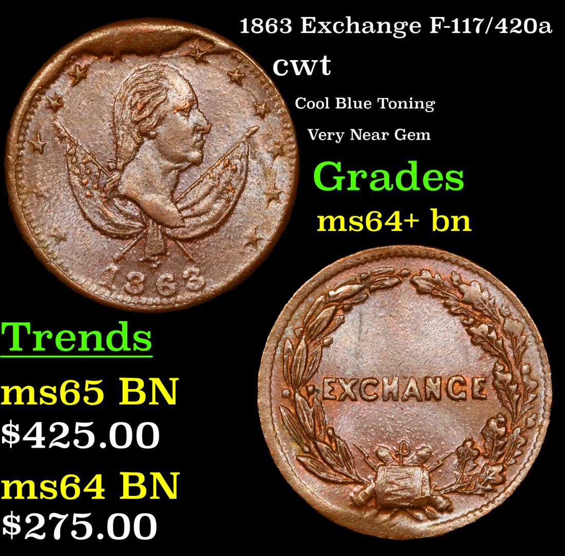 1863 Exchange Civil War Token F-117/420a 1c Grades Choice+ Unc BN (1 of 3)