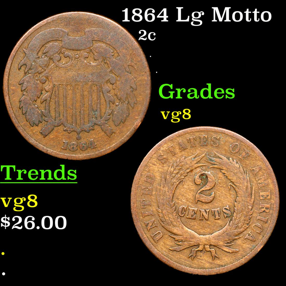 1864 Lg Motto Two Cent Piece 2c Grades vg, very good (1 of 3)