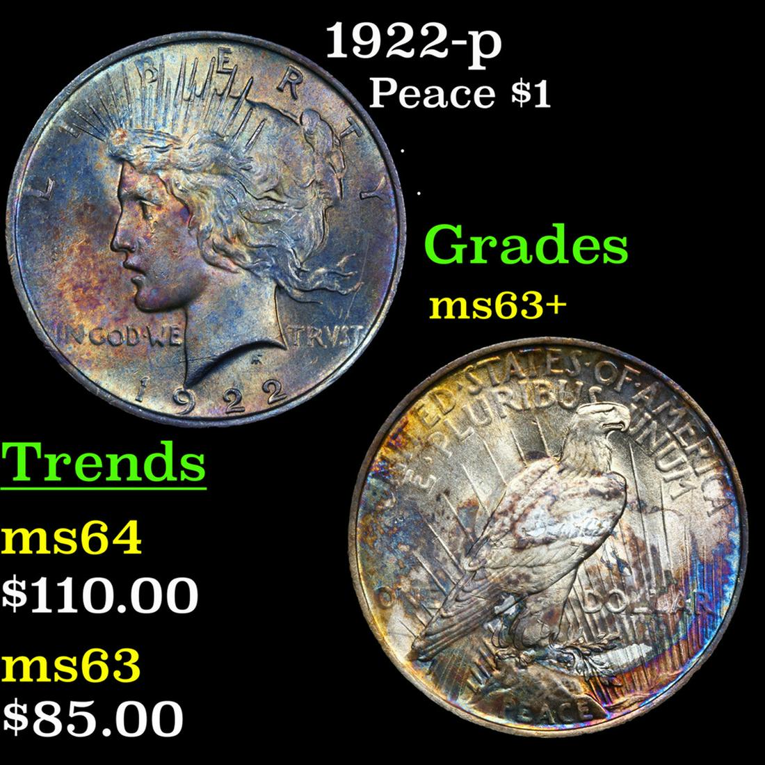 1922-p Peace Dollar $1 Grades Select+ Unc (1 of 3)