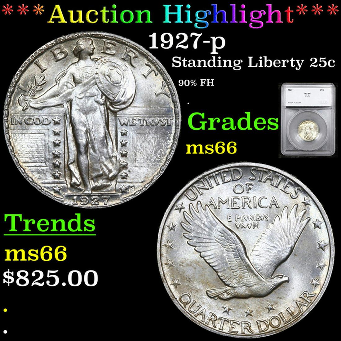 ***Auction Highlight*** 1927-p Standing Liberty Quarter 25c Graded ms66 By SEGS (fc) (1 of 5)