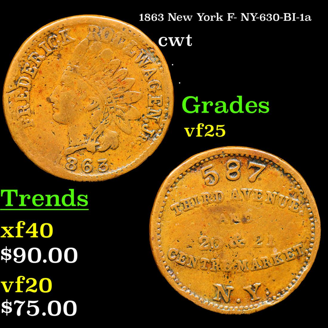 1863 New York Civil War Token F- NY-630-BI-1a 1c Grades vf+ (1 of 3)