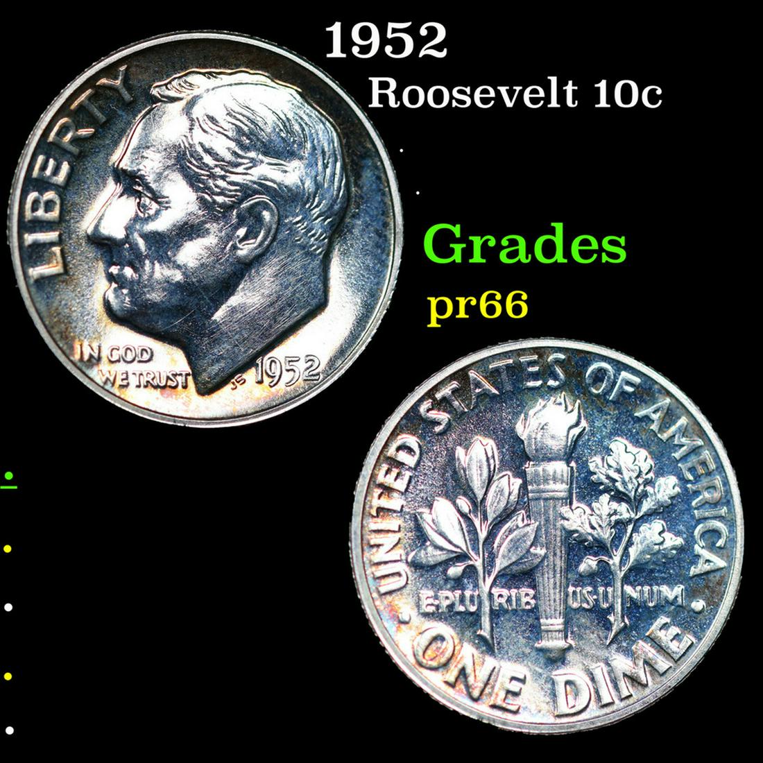 Proof 1952 Roosevelt Dime 10c Grades GEM+ Proof (1 of 3)