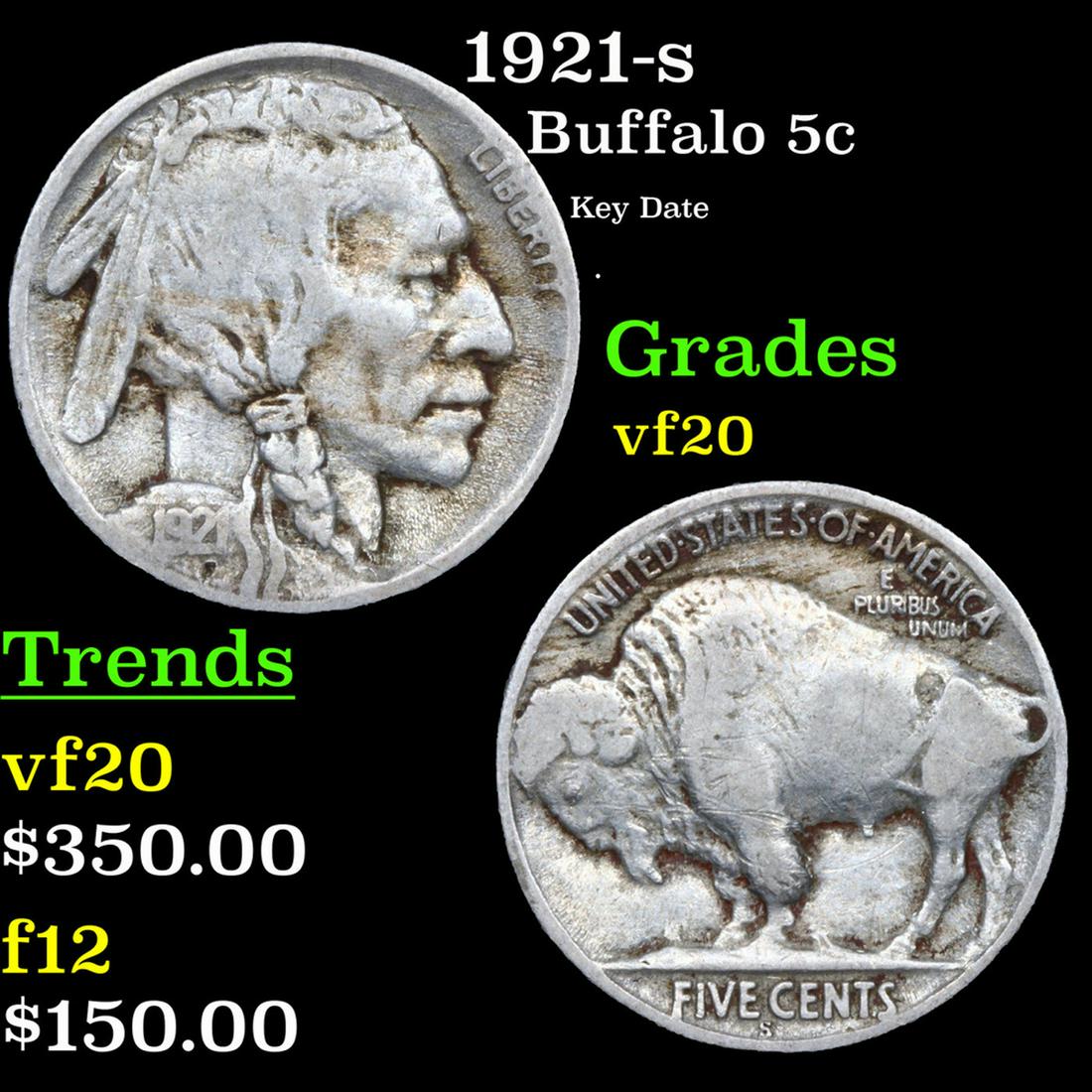 1921-s Buffalo Nickel 5c Grades vf, very fine (1 of 3)