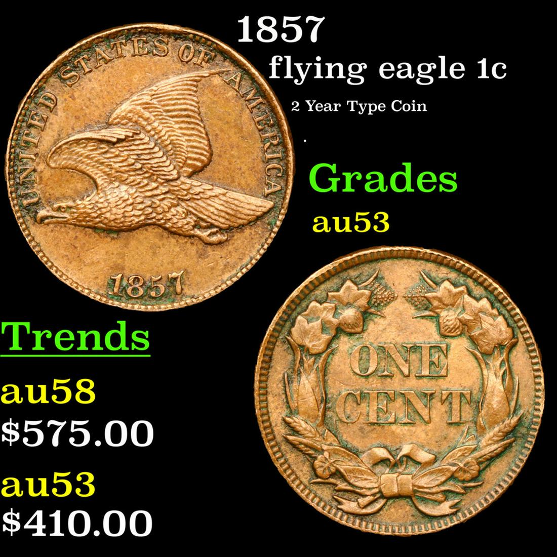 1857 Flying Eagle Cent 1c Grades Select AU (1 of 3)