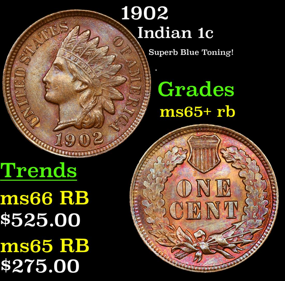 1902 Indian Cent 1c Grades Gem+ Unc RB (1 of 3)
