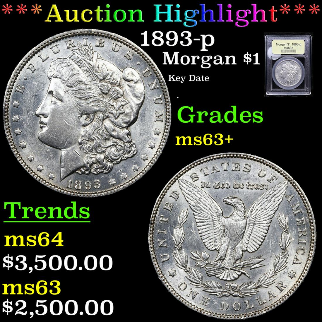 ***Auction Highlight*** 1893-p Morgan Dollar $1 Graded Select+ Unc By USCG (fc) (1 of 5)