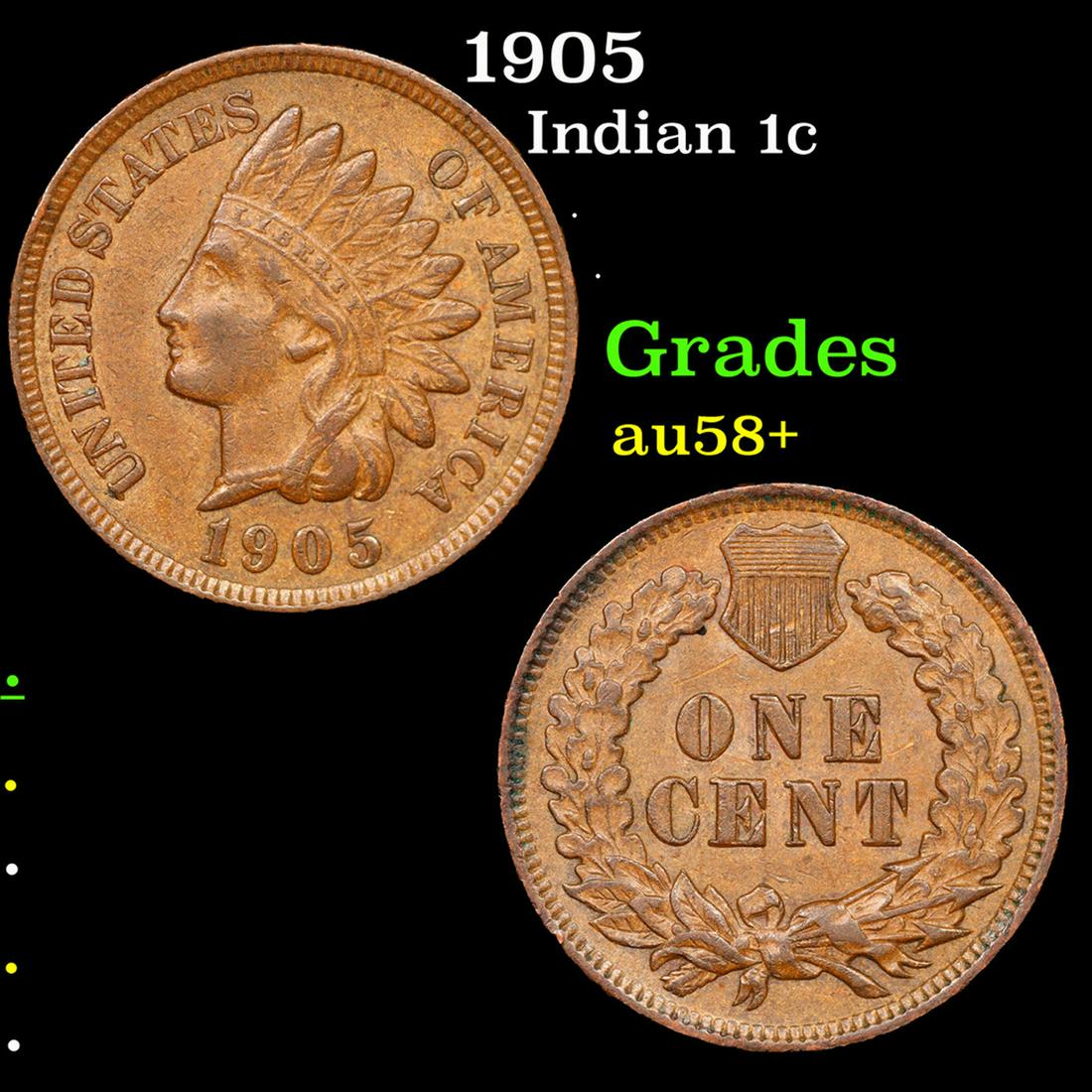 1905 Indian Cent 1c Grades Choice AU/BU Slider+ (1 of 3)