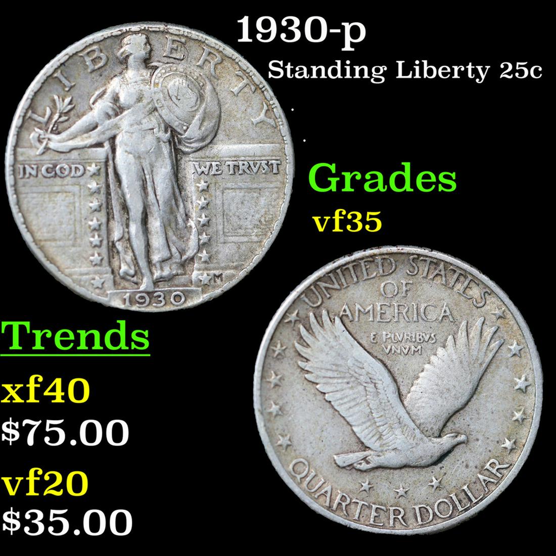 1930-p Standing Liberty Quarter 25c Grades vf++ (1 of 3)