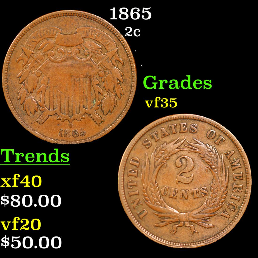 1865 Two Cent Piece 2c Grades vf++ (1 of 3)