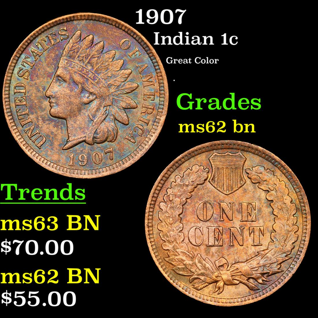 1907 Indian Cent 1c Grades Select Unc BN (1 of 3)