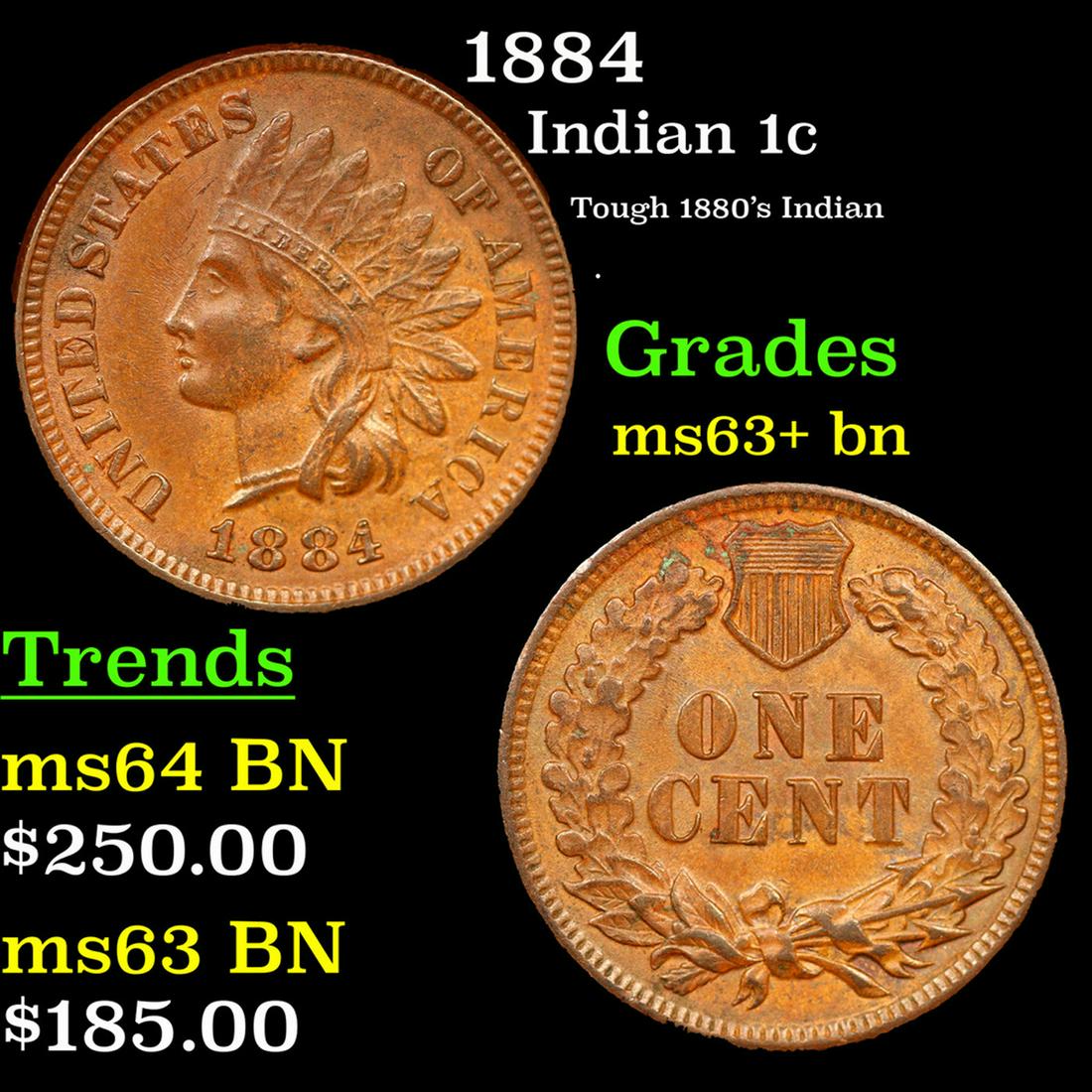 1884 Indian Cent 1c Grades Select+ Unc BN (1 of 3)