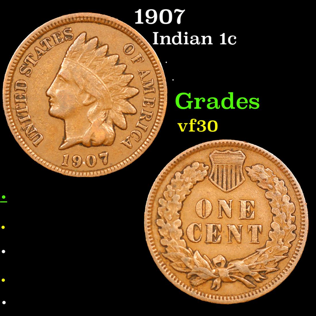 1907 Indian Cent 1c Grades vf++ (1 of 3)