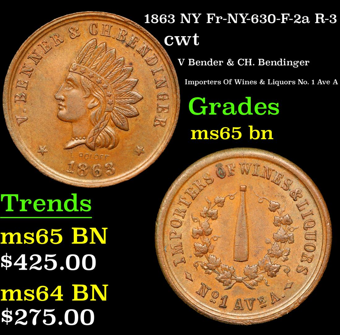 1863 NY Civil War Token Fr-NY-630-F-2a R-3 1c Grades GEM Unc BN (1 of 1)