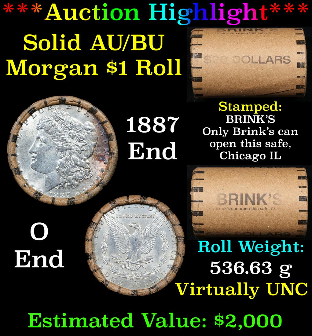 ***Auction Highlight***  AU/BU Slider Brinks Shotgun Morgan $1 Roll 1887 & O Ends Virtually UNC (fc) (1 of 5)