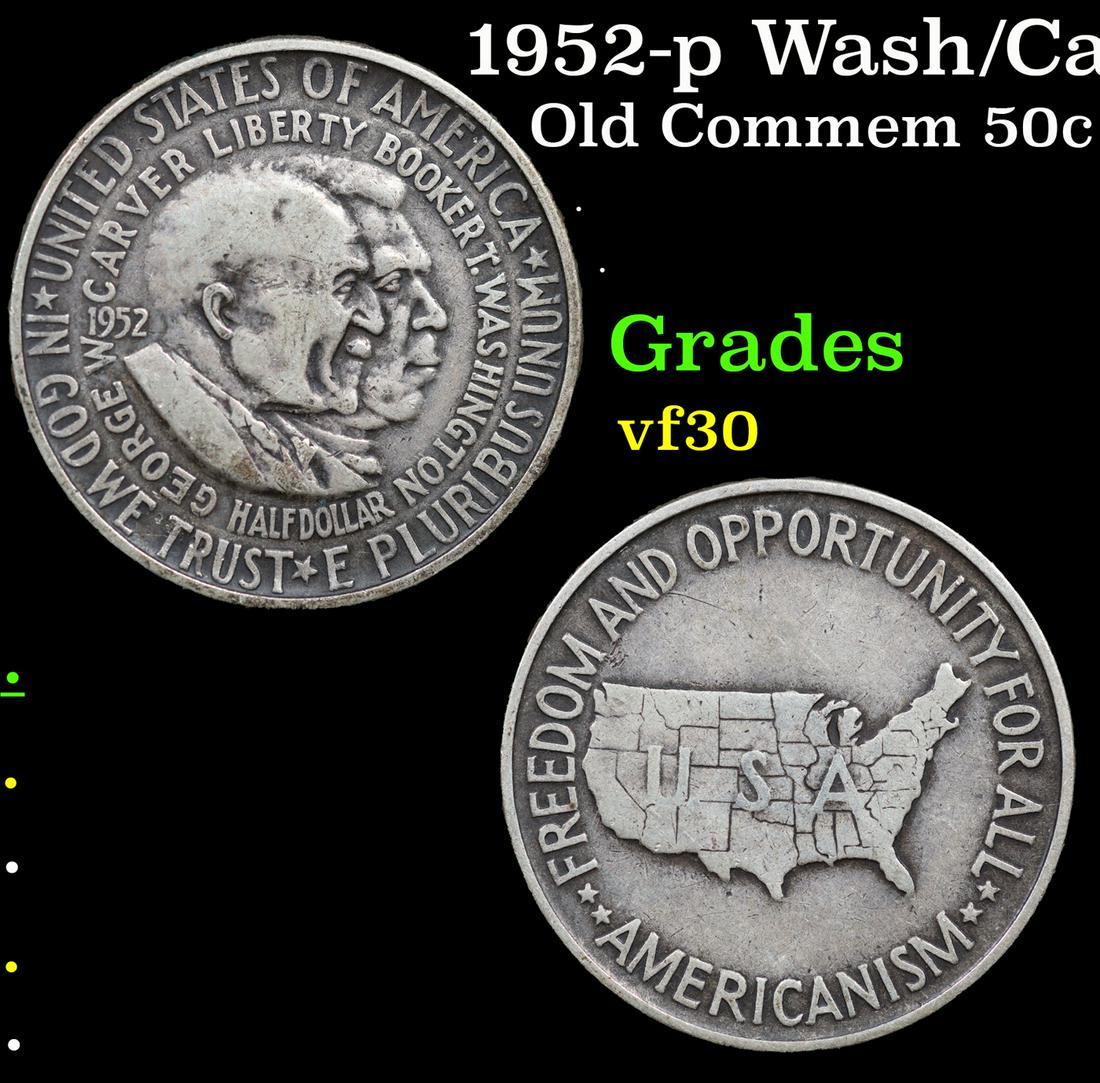 1952-p Wash/Car Old Commem Half Dollar 50c Grades vf++ (1 of 3)