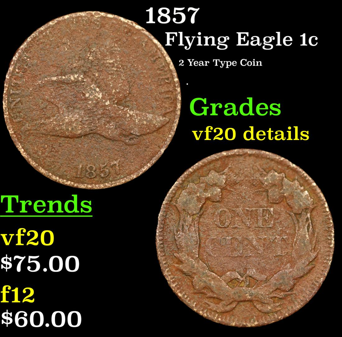 1857 Flying Eagle Cent 1c Grades VF Details (1 of 3)