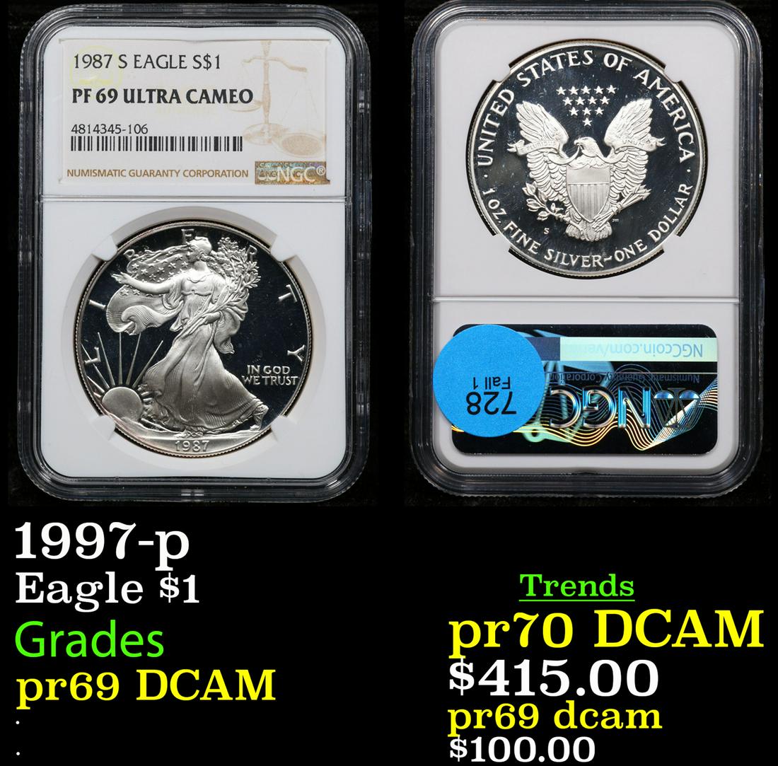 Proof NGC 1987-s Silver Eagle Dollar $1 Graded pr69 DCAM By NGC (1 of 3)