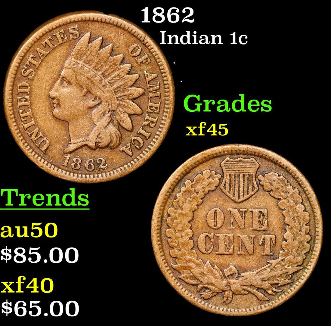 1862 Indian Cent 1c Grades xf+ (1 of 3)